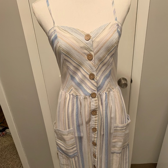 City Studio Dresses & Skirts - City Studio Striped Button-Front Sundress in Cream and Light Blue